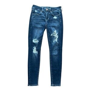 American Eagle Outfitters Blue Skinny Jeans with Distressed Detailing